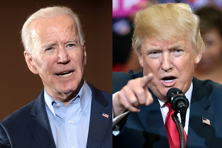 informal headshots of Democratic presidential candidate Joe Biden (left) and incumbent Republican Donald Trump