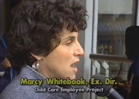 Marcy Whitebook being interviewed about child care and early education issues
