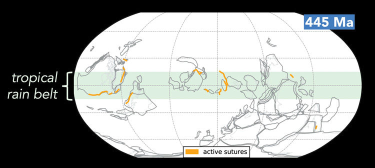the continental arrangement 445 million years ago