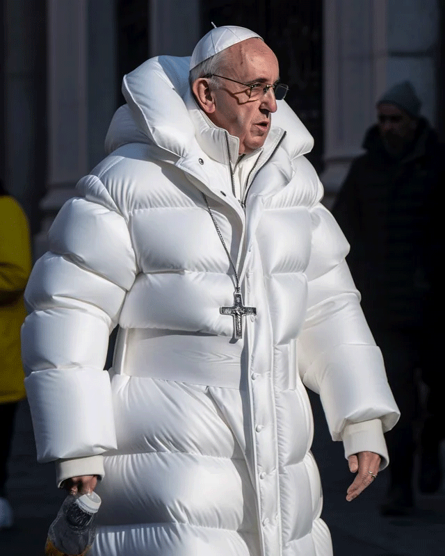 image of the Pope wearing a puffer jacket