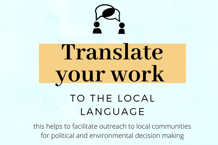 Valeria Ramírez-Castañeda shares this sign: Translate your work to the local language