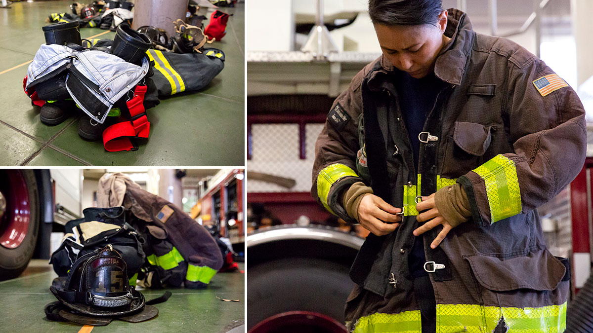 Firefighting foam and turnout gear, such as helmets, boots, and jackets, can be sources of PFAS exposure. UC Berkeley photo by Brittany Hosea-Small