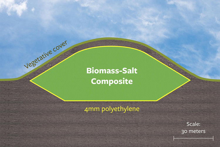 diagram of hill with buried biomass shown in green