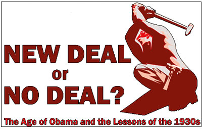 A logo that reads 'New Deal or No Deal, The age of Obama and the lessons of the 1930s'.