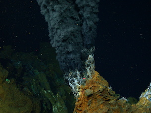 Scientists studying methane-producing microbes, like the ones found in deep-sea hydrothermal vents (pictured here), discovered that a process critical to contemporary photosynthesis likely developed on Earth long before oxygen became available. (Photo by Chris German, courtesy of NOAA Pacific Marine Environmental Laboratory)