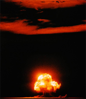 The July 16, 1945, Trinity nuclear test as photographed by Jack W. Aeby,a civilian worker at Los Alamos laboratory, working under the aegis of the Manhattan Project. Courtesy of Google-hosted LIFE Photo Archive.