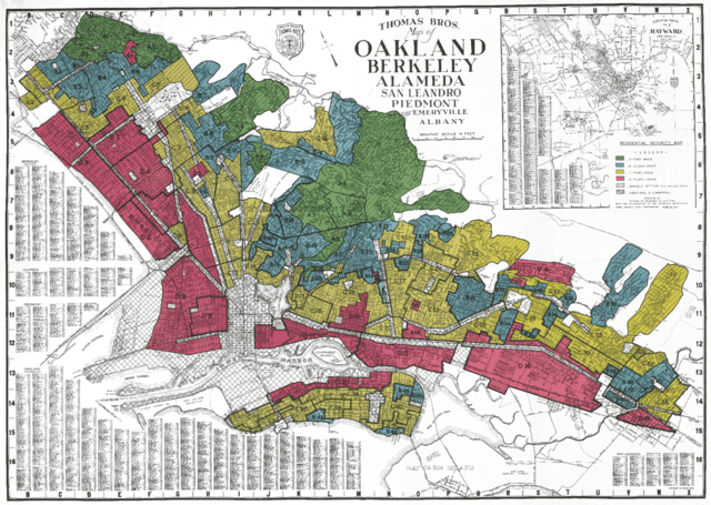 Thomas Bros. redlining map of Oakland, Berkeley, Alameda, San Leandro, Piedmont, Emeryville, and Albany