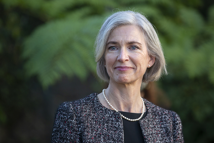 Jennifer Doudna looks stoically into the distance.