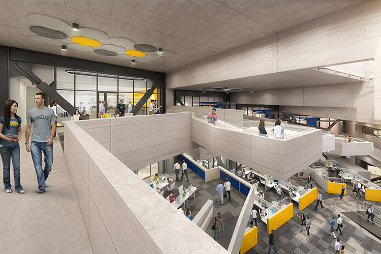 Rendering of the inside of a building and lab space.