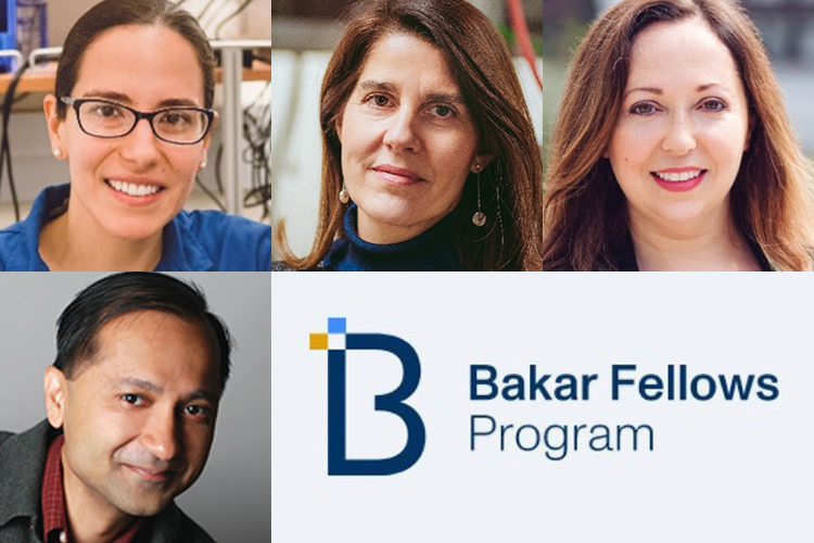 collage of 4 Bakar Prize winners, 3 women, one man, with logo