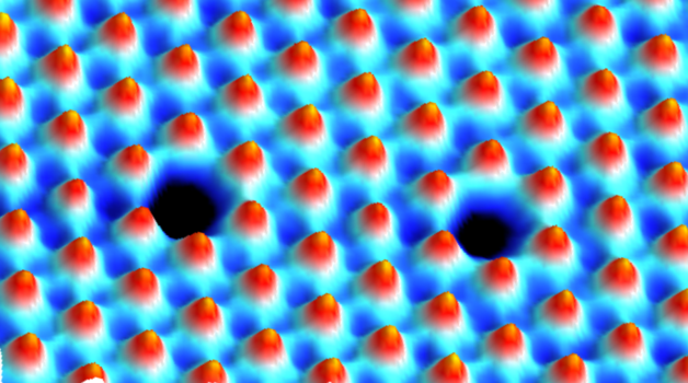 Atomic force microscopy image of oxygen vacancy in tungsten disulfide.