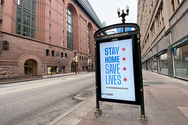 An empty Chicago streetscape during the COVID-19 shutdown