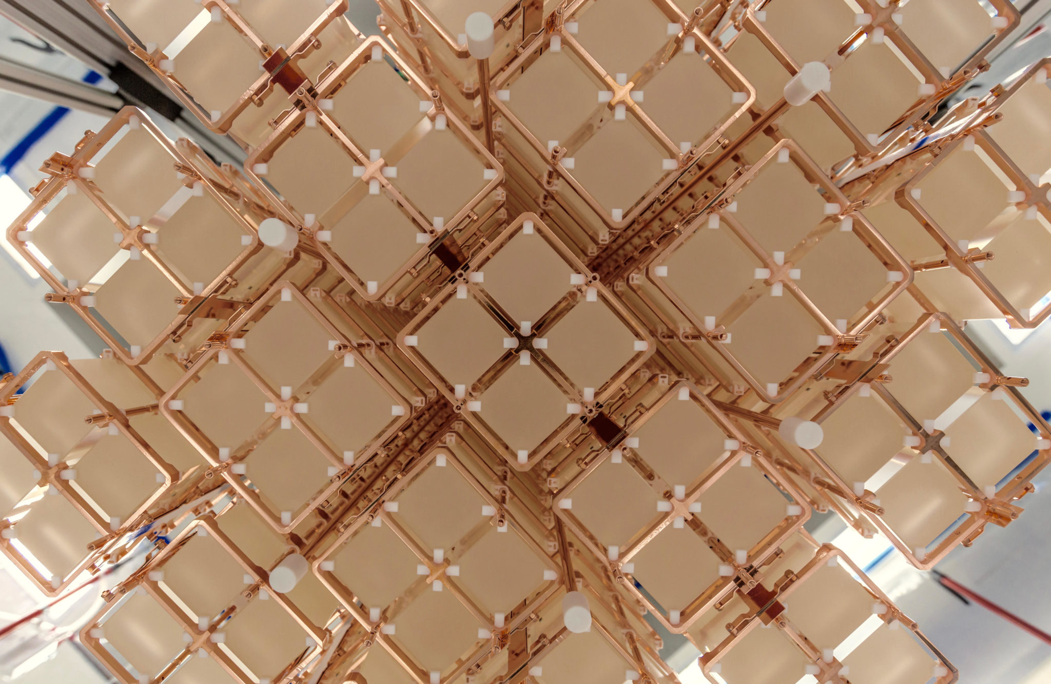 The CUORE detector array during the experiment's assembly
