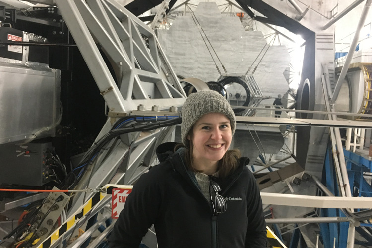 graduate student Samantha Dixon at the Keck Telescope in Hawaii