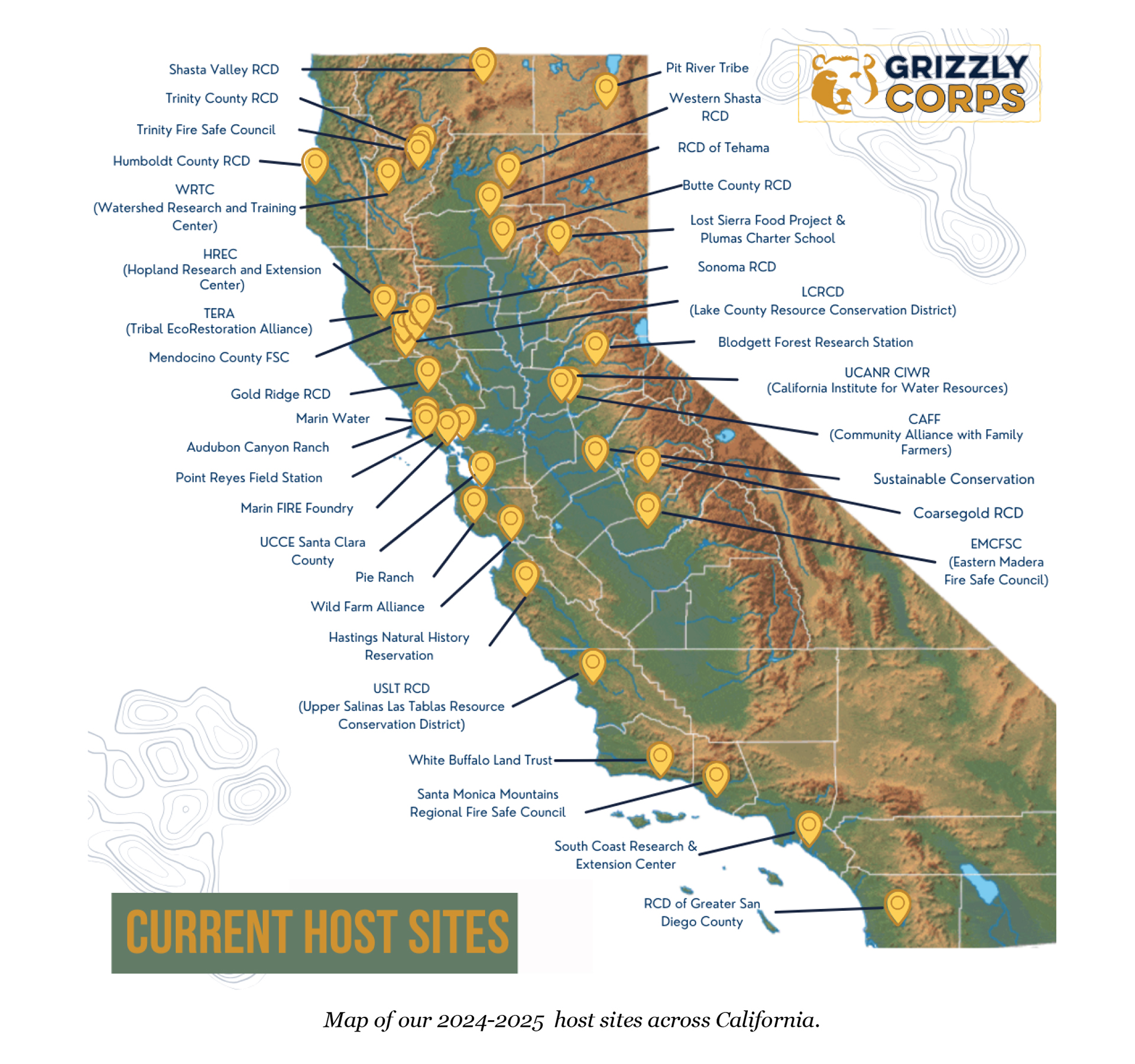 GrizzlyCorps site map in California