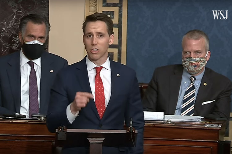 Senator Josh Hawley, Republican of Missouri, addresses Congress