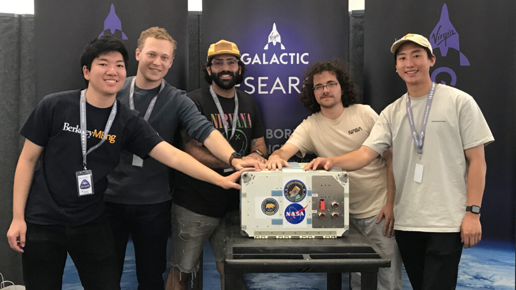 SpaceCAL team members at Virgin Galactic launch site (left to right): Sean Chu, Jake Nickel, Austin Portinause, Taylor Waddell and Brian Chung.