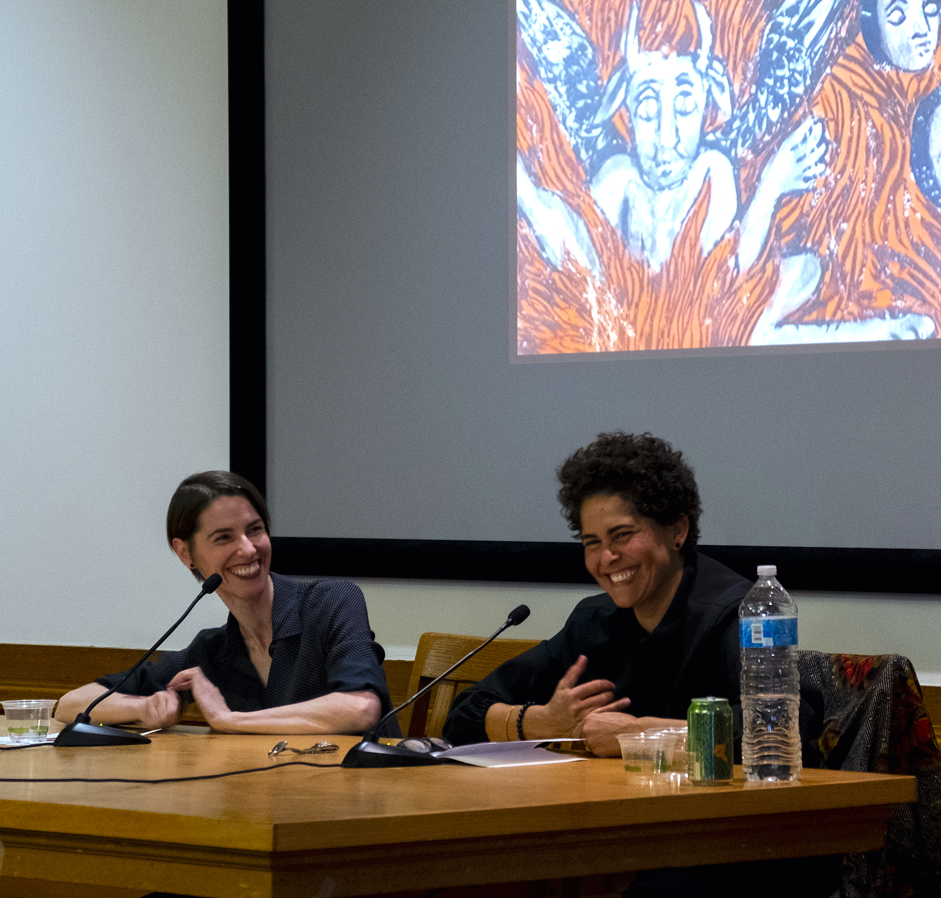 ARC Director Julia Bryan-Wilson in conversation with Julie Mehretu during her artist talk, fall 2019