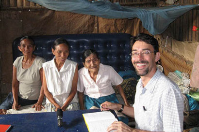 Linguist Lev Michael in 2009 with three speakers of the Muniche language of Peru
