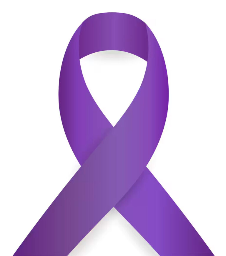 a purple ribbon looped back on itself
