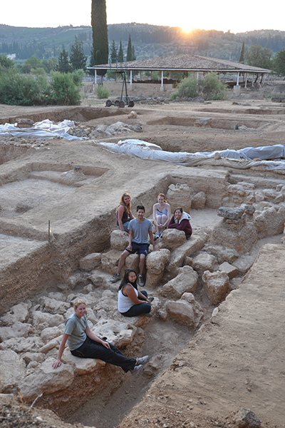 Students in Nemea pose at a recent excavation in the southwest sanctuary area of the site