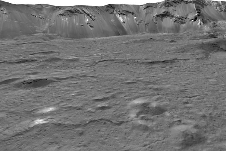 image of the gray, pockmarked surface of Occator crater