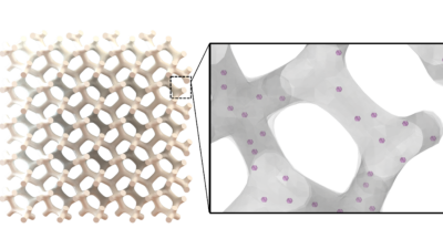 Illustration showing nitrogen vacancy centers embedded in microscale 3D structures with complex geometries. These structures can be optically imaged to measure temperature and magnetic field inside of them.