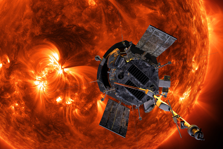the solar probe flying over the surface of the sun