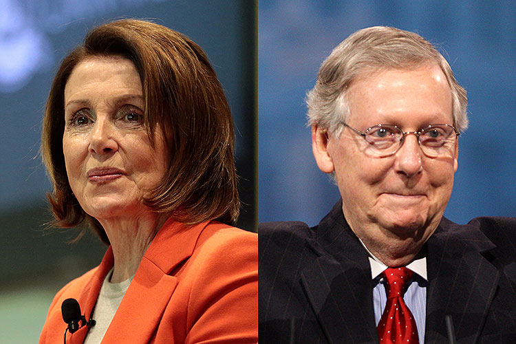 headshots of U.S. House Speaker Nancy Pelosi and Senate Majority Leader Mitch McConnell