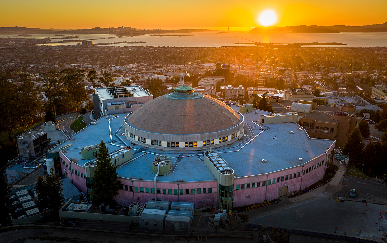 aerial view of the ALS overlooking the East Bay at sunset.