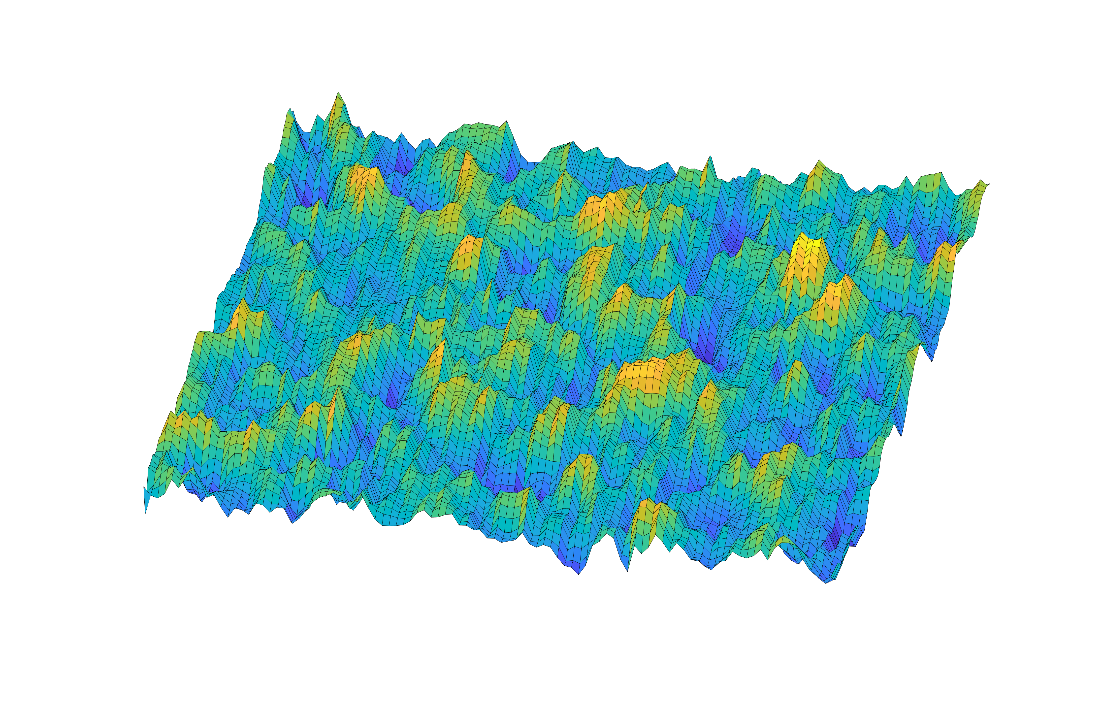 3D graphic of peaks and valley representing good solutions as deep troughs