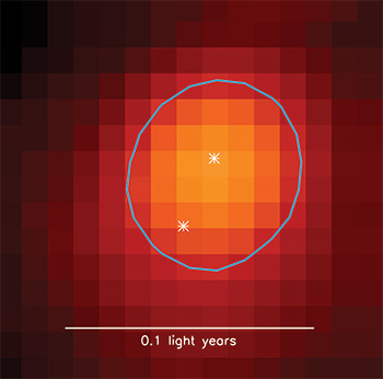 Radio image of binary star system.