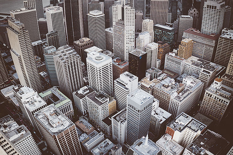 an aerial shot of the urban landscape of downtown San Francisco