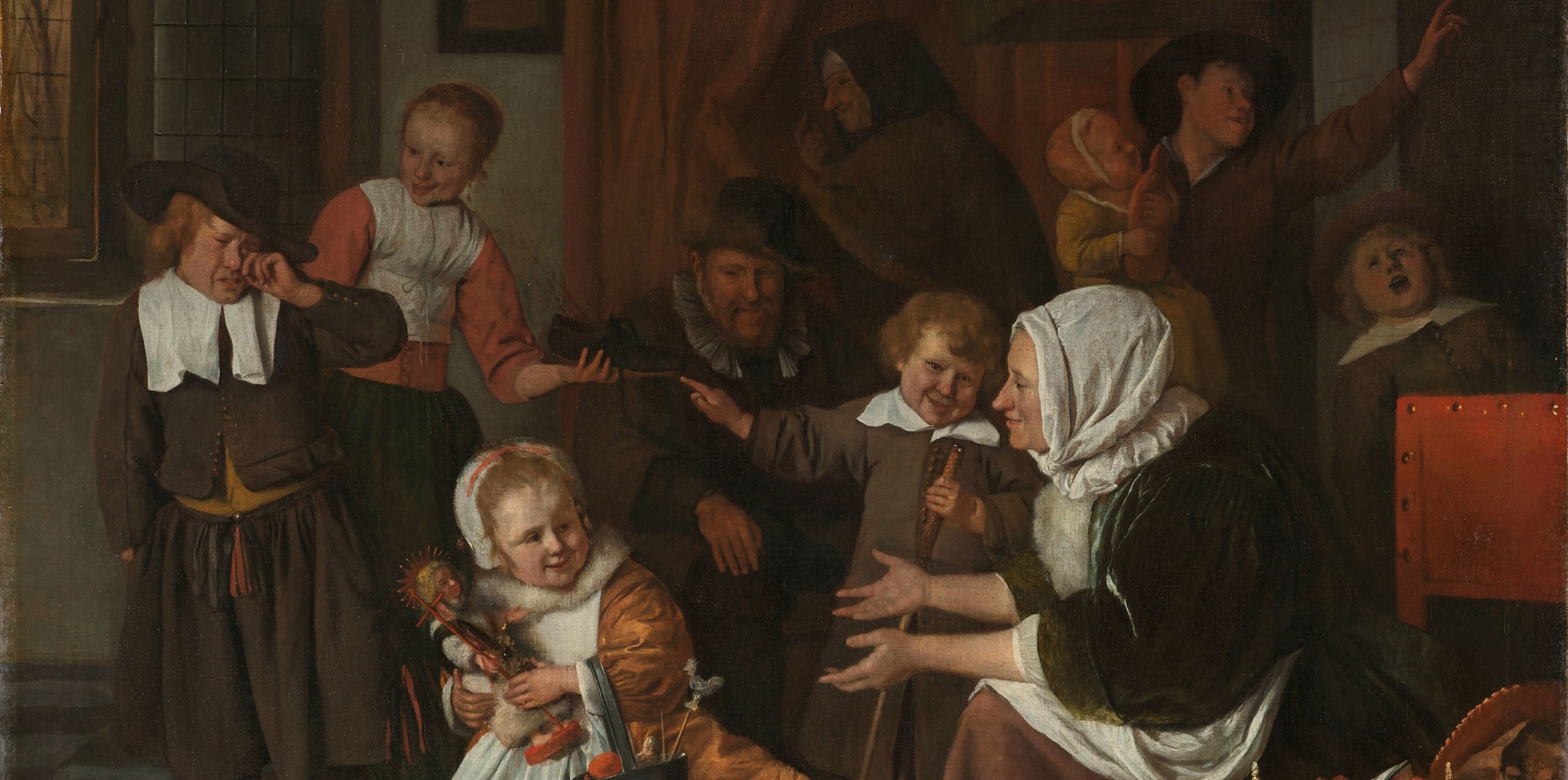 The Feast of St. Nicholas&quot; painting that shows children from the 17th century receiving gifts from Sinterklaas.