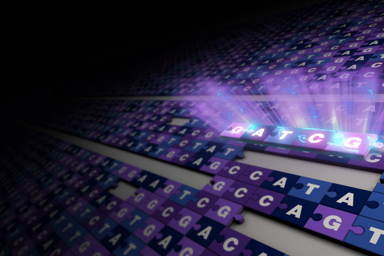 letters representing the genetic code, some glowing purple