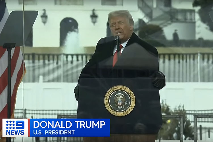 Donald Trump addresses militant protesters before they marched to the U.S. Capitol.