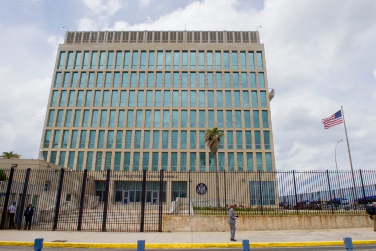 U.S. flag flaps outside U.S. Embassy in Havana Cuba