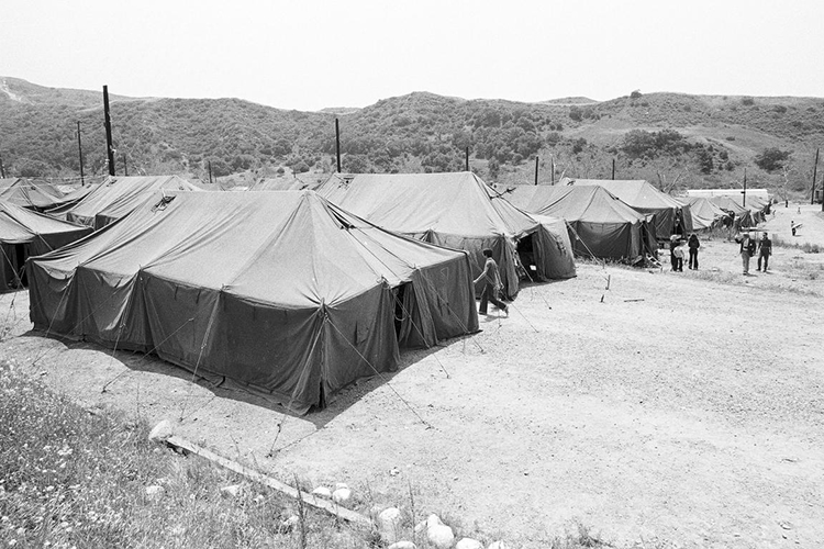 Archived photo of tents used at Camp Pendleton for war refugees in 1975