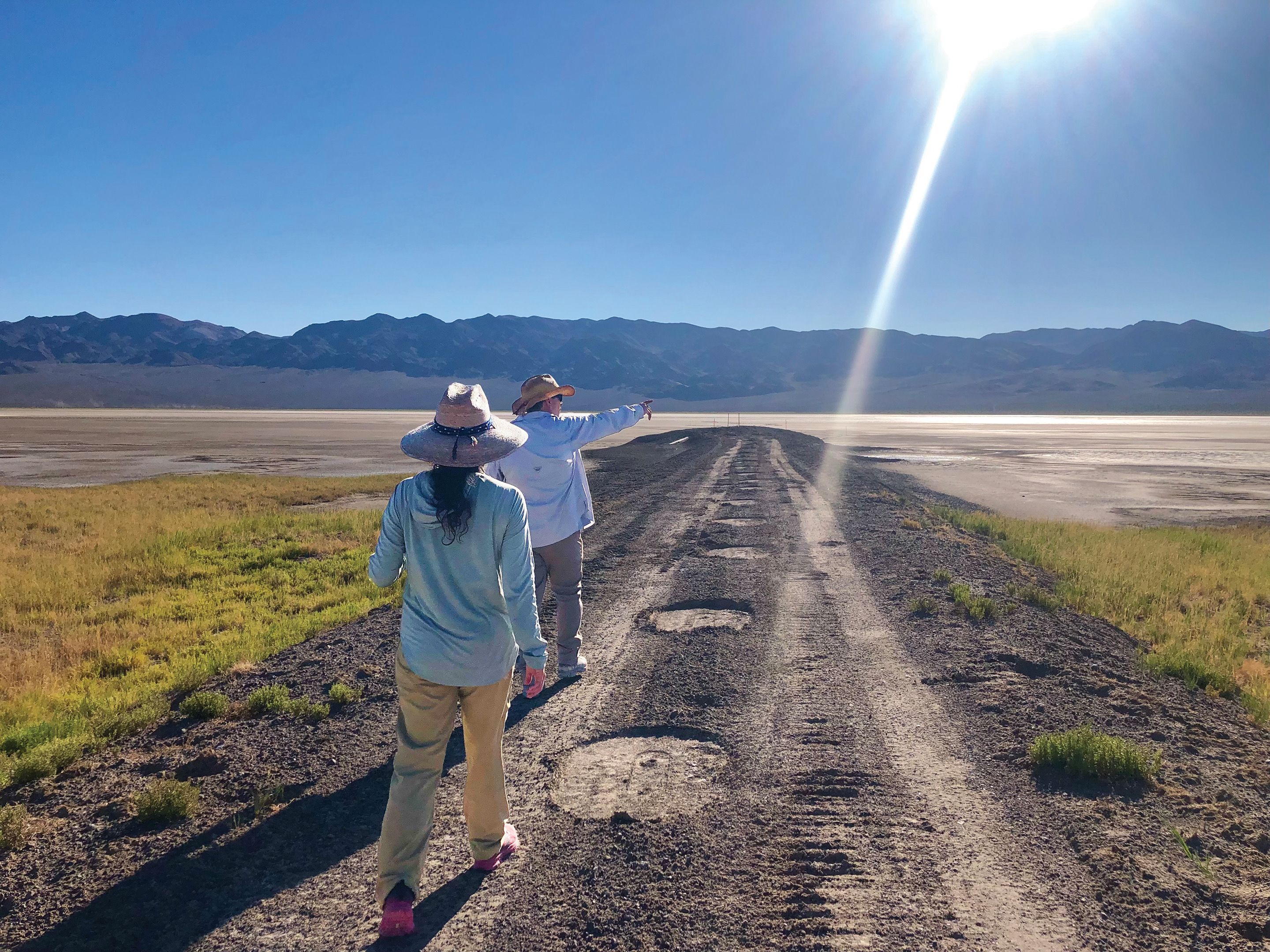 image of two people walking along a dirt path