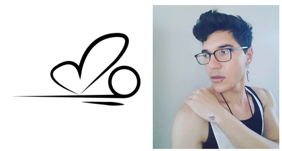 an outline of a dragonfly and the tattoo on the arm of a man in glasses and tank top
