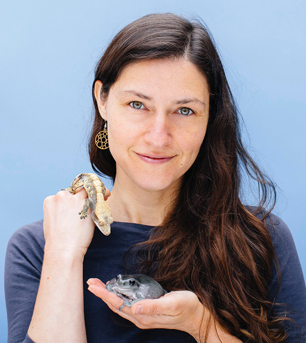 a person holds a lizard and a frog