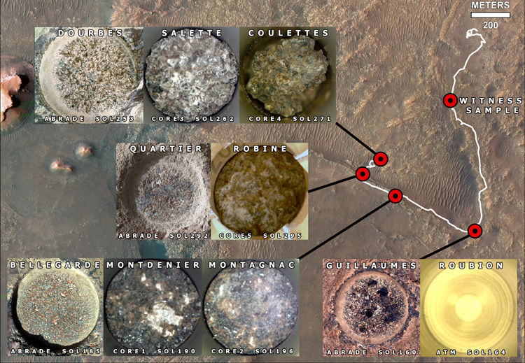 photos of rock cores and a map of where they were obtained