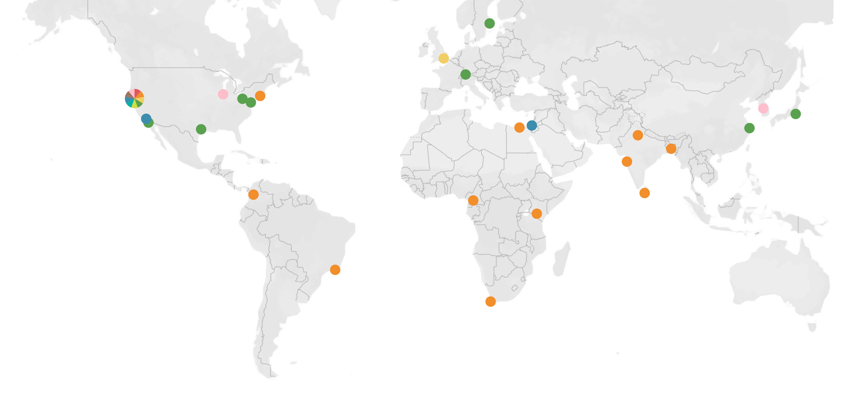 world map showing colored dots