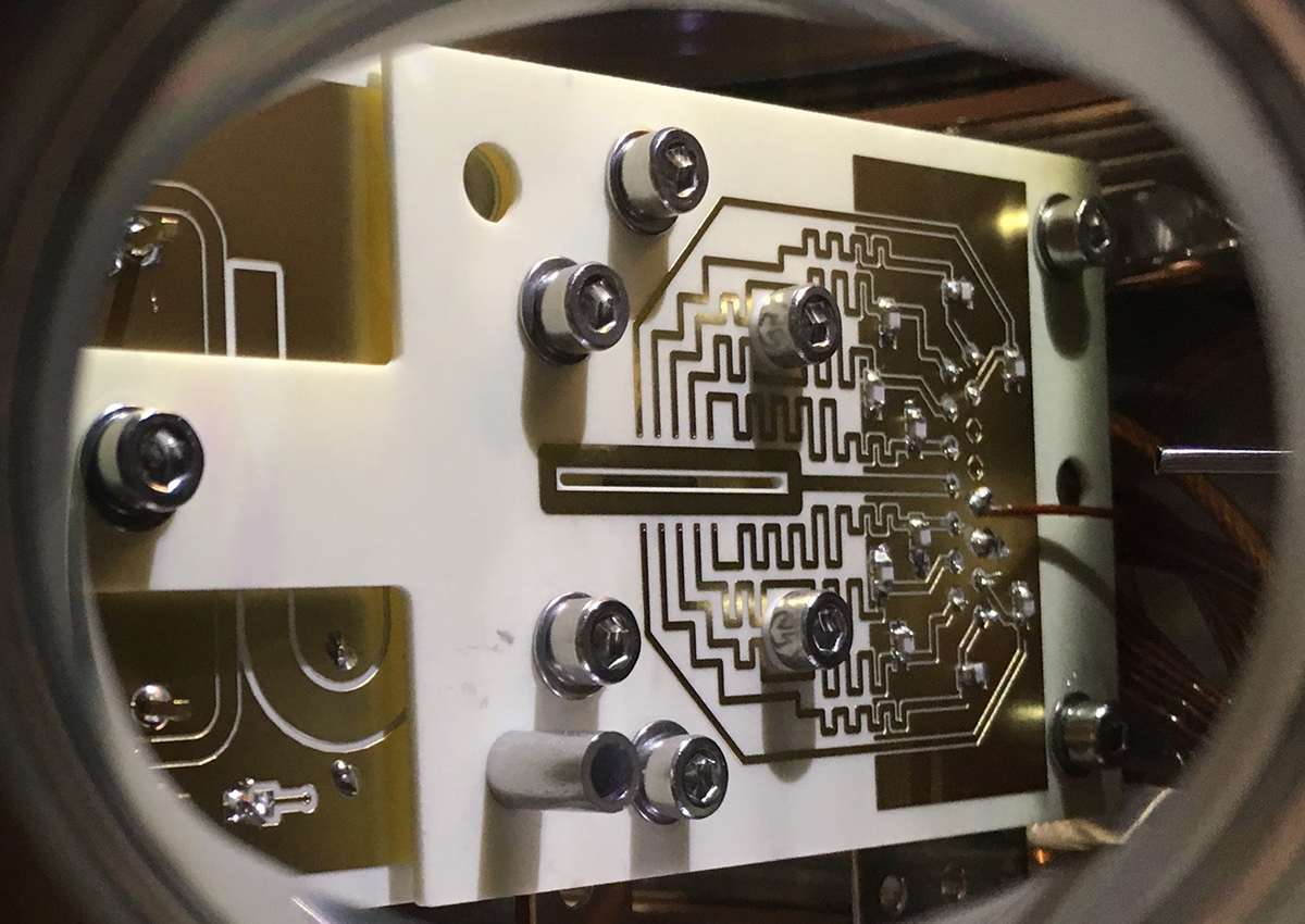 Metal knobs and a complicated circuit pattern on a device