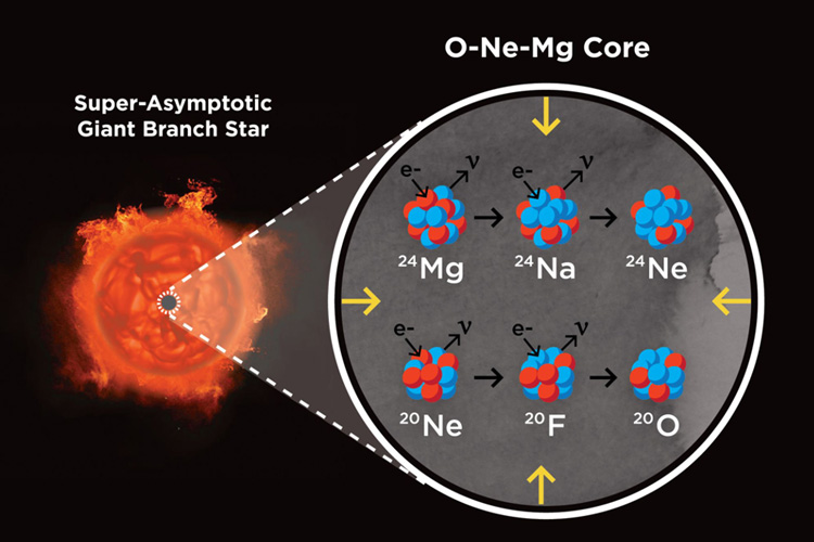 graphic showing nuclear capture of electrons in core of star