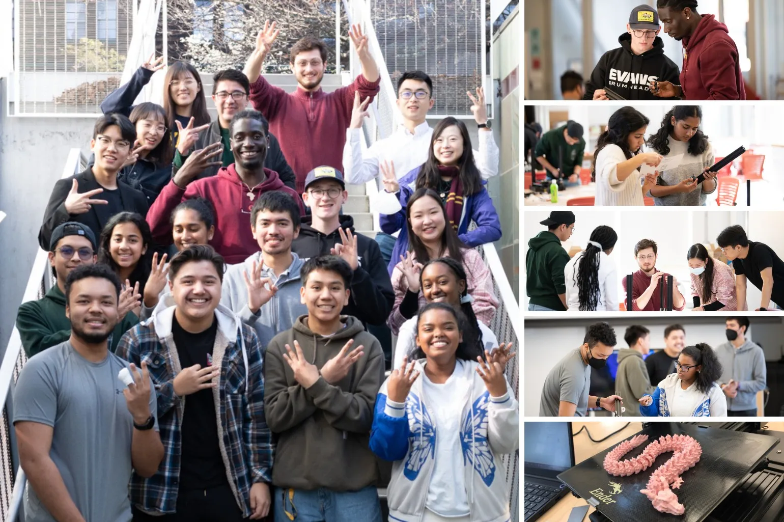 Undergraduates and high school students build 3D printers in a January 2023 workshop run by Grace Gu’s research group. Photos courtesy of Grace Gu