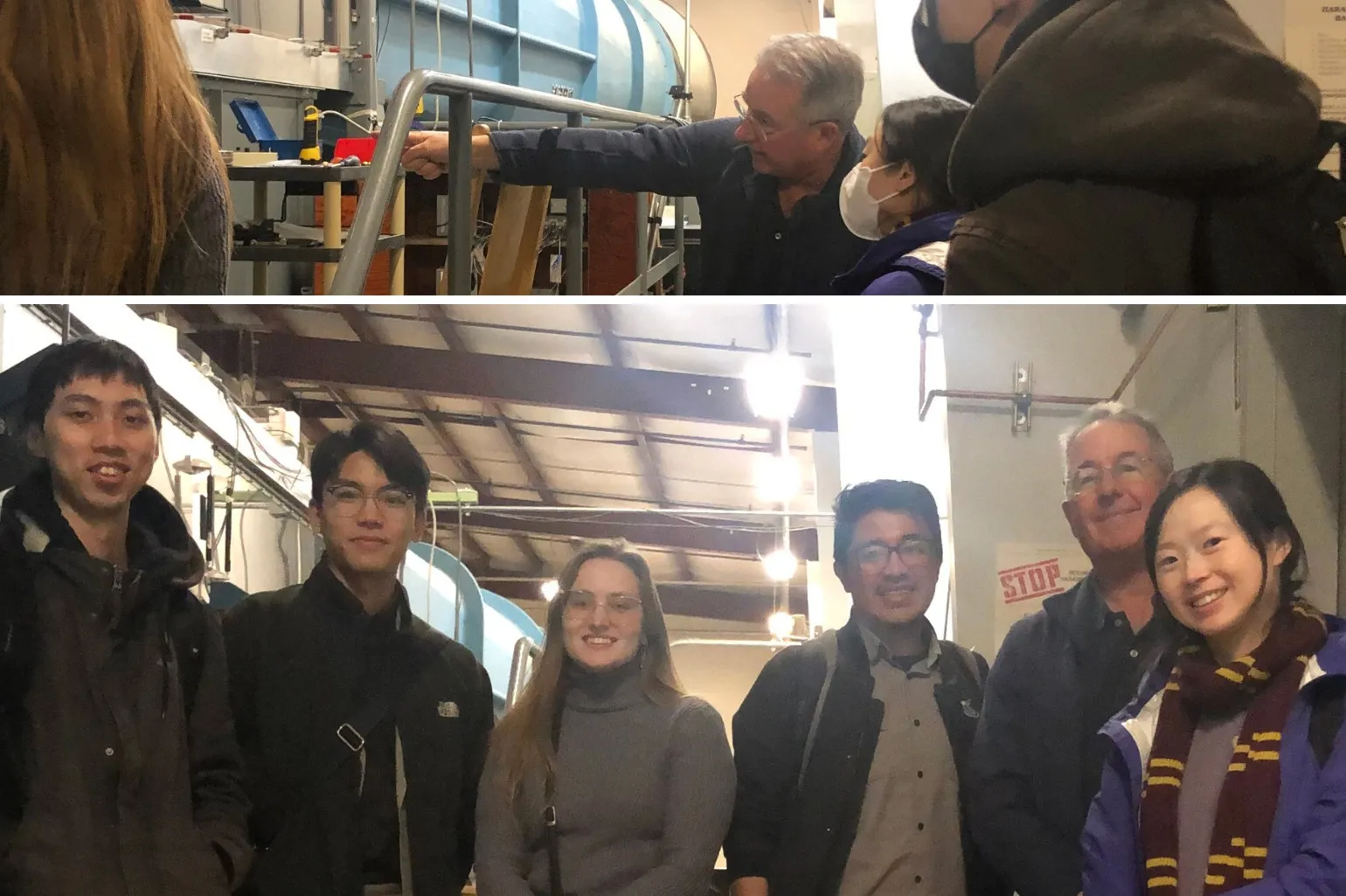 Stephen Robinson, CITRIS PI and UC Davis professor of mechanical and aerospace engineering, shows Grace Gu and team the UC Davis aeronautical wind tunnel. Photo courtesy of Grace Gu