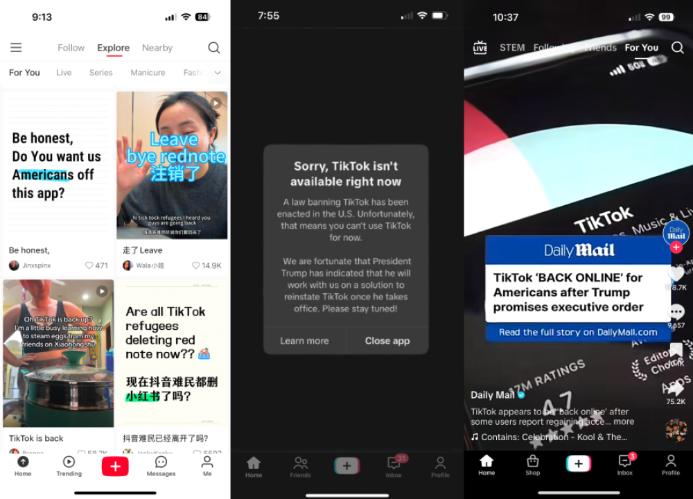 TikTok users flocked to RedNote prior to the ban, which ended up lasting only a day.