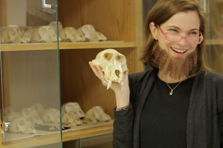 Leslea Hlusko wearing a beard