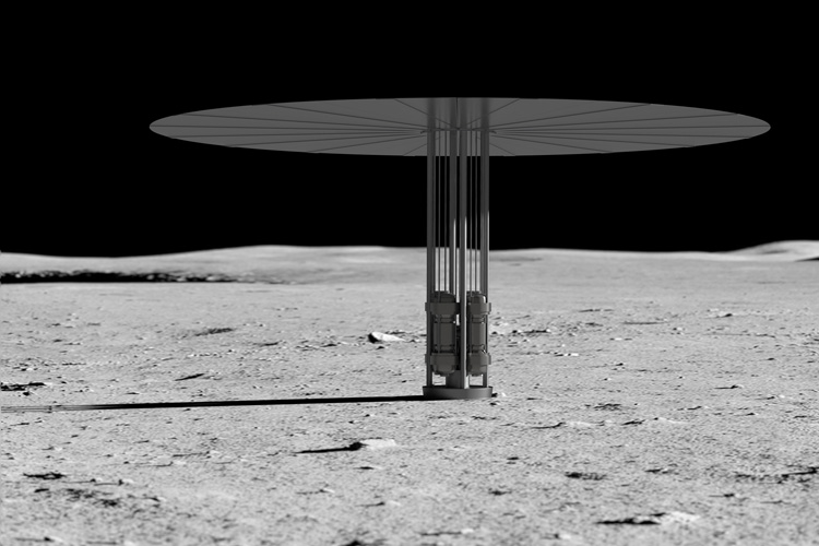 a kilopower nuclear system sitting on the surface of the moon